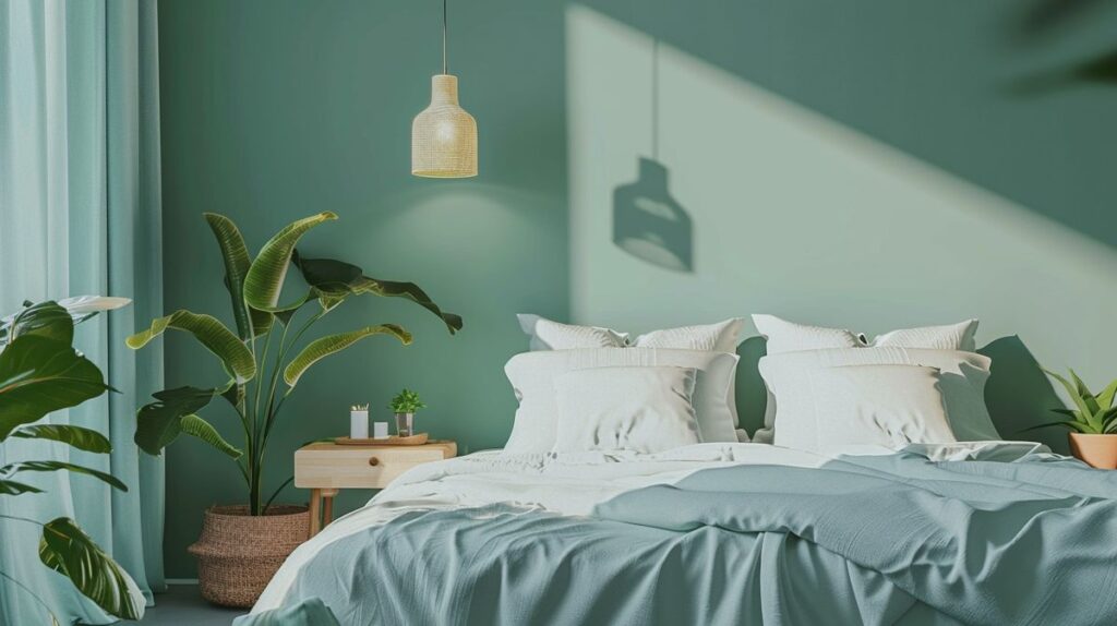 Feng-Shui-Schlafzimmer-Farben in harmonischer Anordnung zur Förderung der Entspannung und des Wohlbefindens